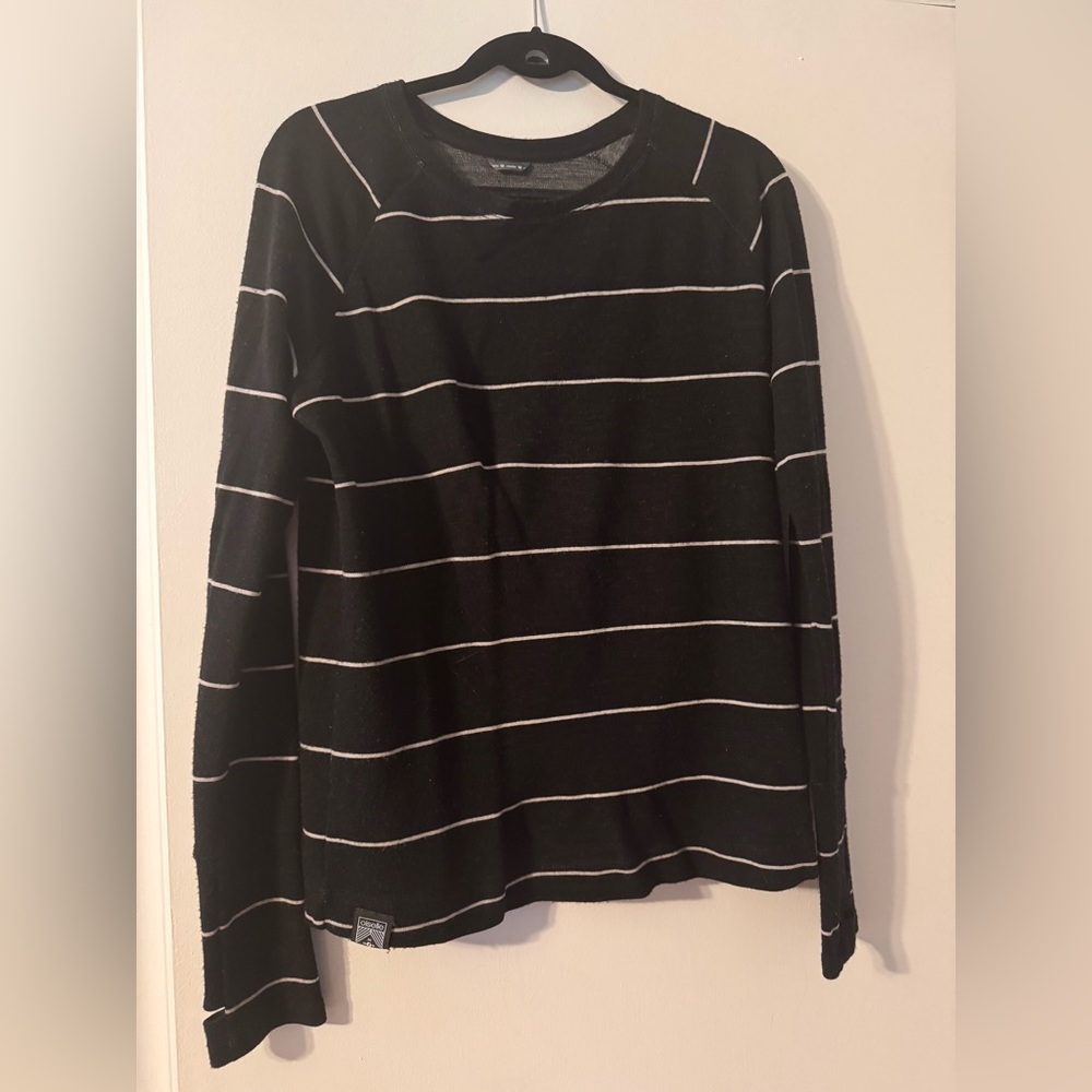 Oiselle “wazzie wool” Black and White Striped Long Sleeve sweater